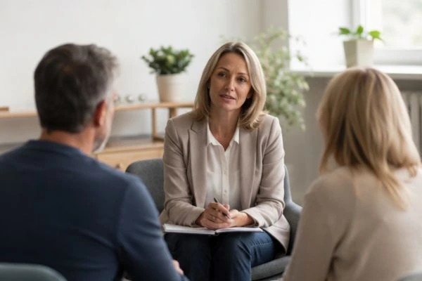 Couple discussing financial arrangement , pensions in divorce Barrow-in-Furness